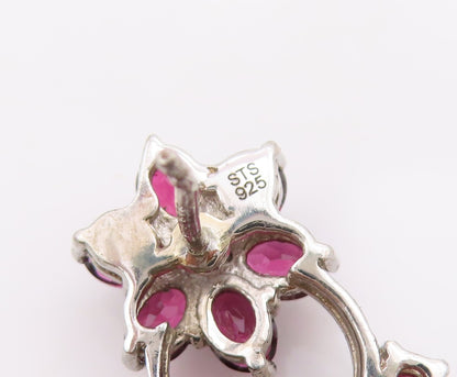 925 Sterling Silver Vintage Earrings Amethyst Dainty Flower Dangle  EG13858