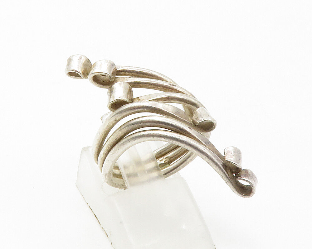 925 Sterling Silver  Vintage Shiny Swirled Ribbon Bypass Ring Sz 4  RG14412