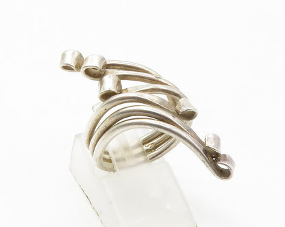 925 Sterling Silver  Vintage Shiny Swirled Ribbon Bypass Ring Sz 4  RG14412