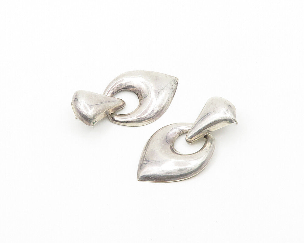 925 Sterling Silver  Vintage Shiny Smooth Linked Pointed Drop Earrings  EG9457