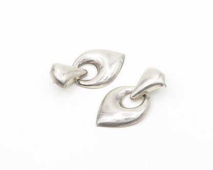 925 Sterling Silver  Vintage Shiny Smooth Linked Pointed Drop Earrings  EG9457