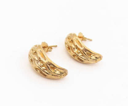 925 Sterling Silver Vintage Earrings Gold Plated Textured Crescent Hoop  EG13884