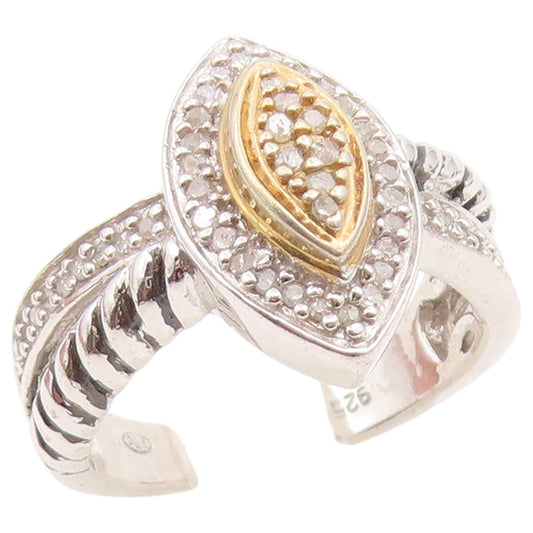 925 Sterling Silver Vintage Ring Real Diamonds Statement Band  Sz 6  RG36564