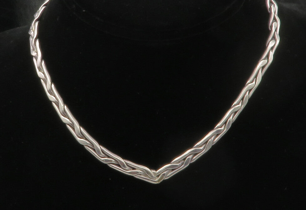 MEXICO 925 Sterling Silver  Vintage Dark Tone Wheat Collar Necklace  NE2414