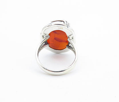 925 Sterling Silver  Cabochon Cut Carnelian Swirl Cocktail Ring Sz 7  RG7797