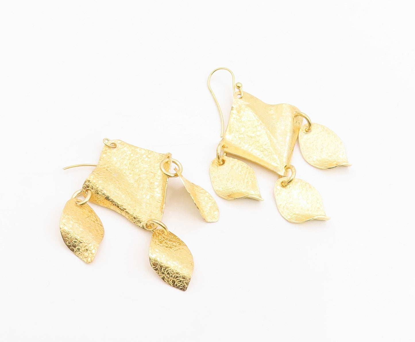 925 Sterling Silver Vintage Earrings Gold Plated Abstract Leaf Dangle  EG14117
