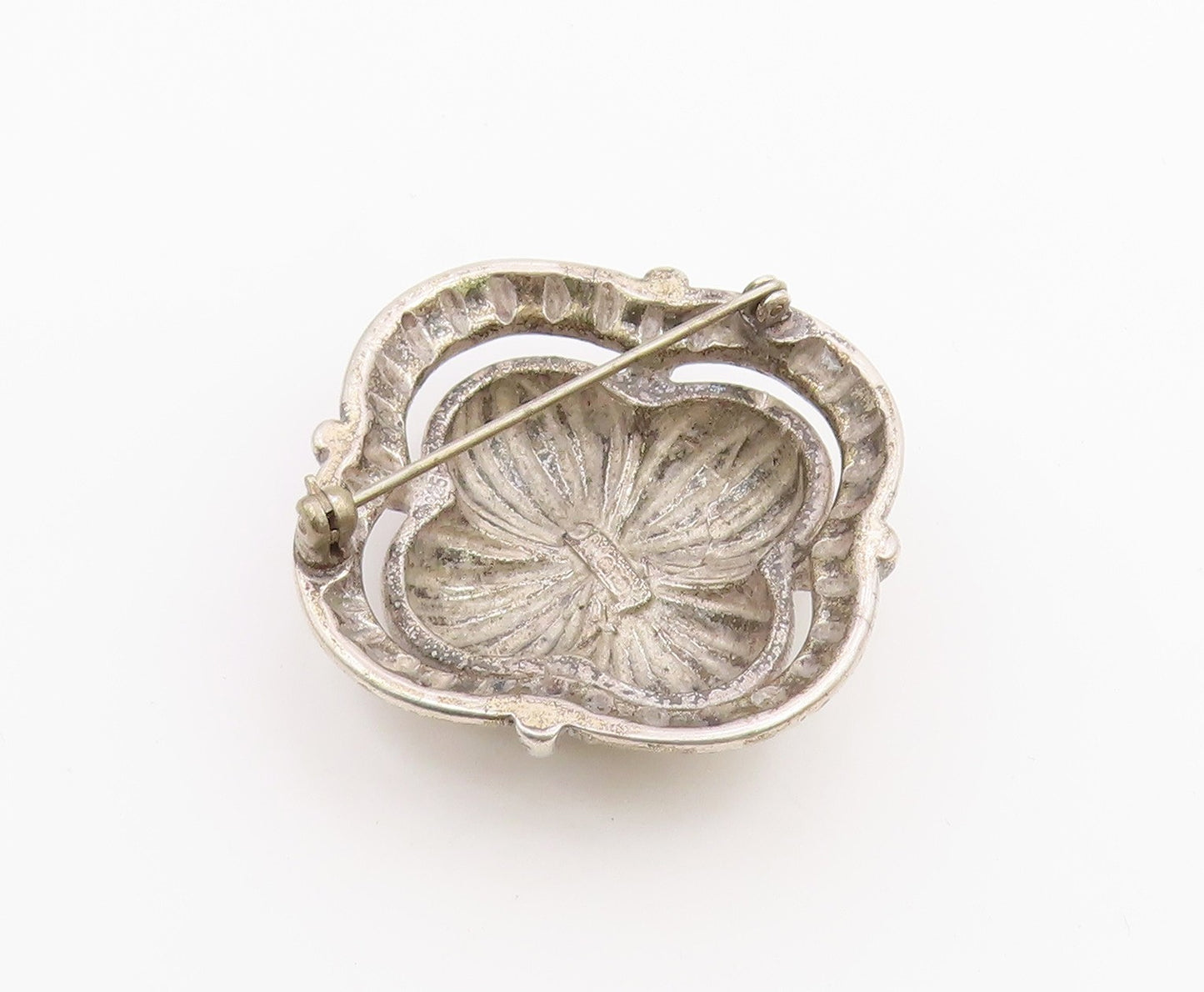 925 Sterling Silver  Vintage Antique Floral Dome Shiny Brooch Pin  BP6393
