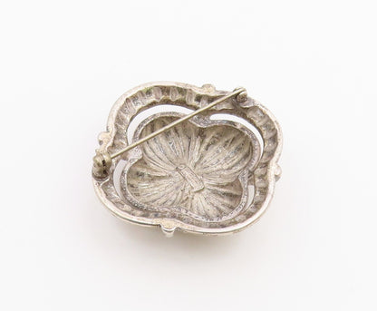 925 Sterling Silver  Vintage Antique Floral Dome Shiny Brooch Pin  BP6393