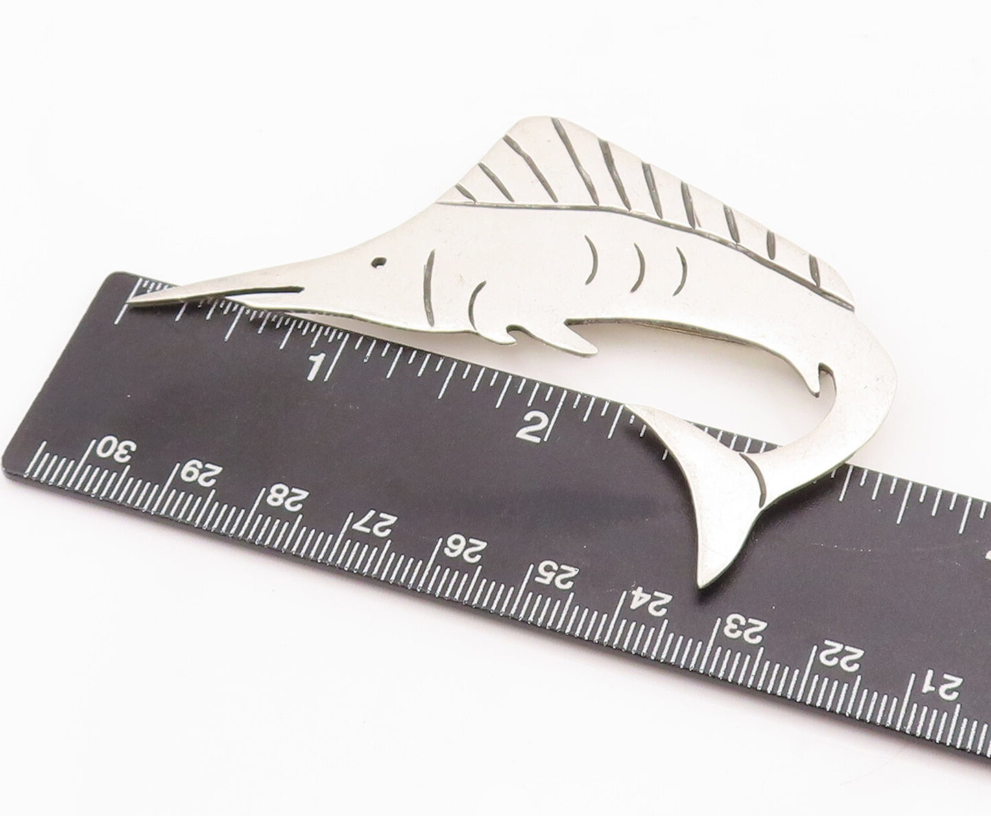 925 Sterling Silver Vintage Brooch Pin MEXICO Solid Etched Swordfish  BP10957
