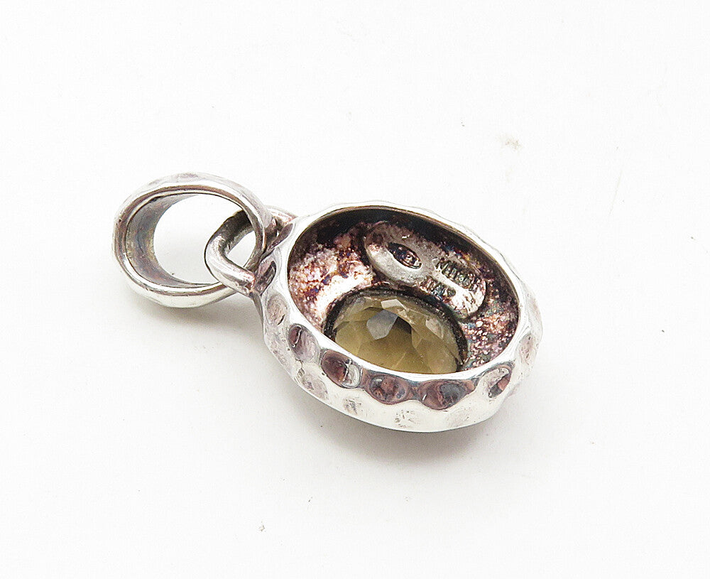 925 Sterling Silver  Vintage Faceted Smoky Topaz Oval Dome Pendant  PT7118