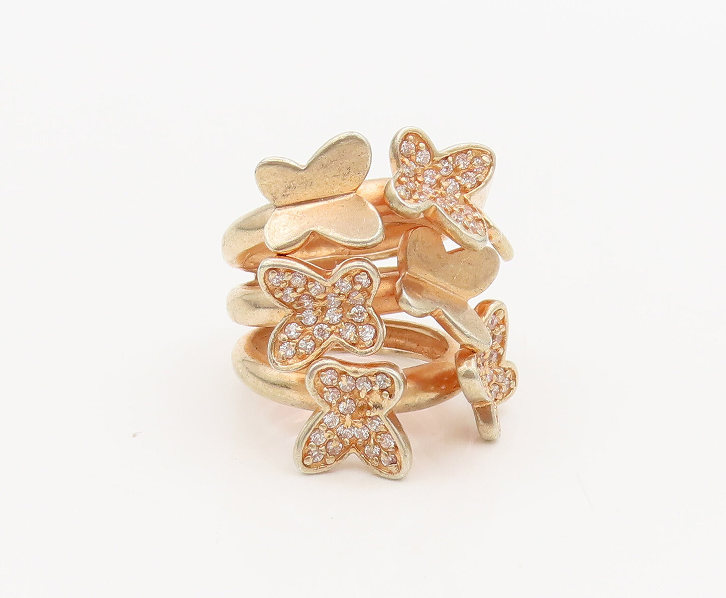 925 Sterling Silver  Vintage  3 Split Band CZ Butterflies Ring Sz 6  RG26980