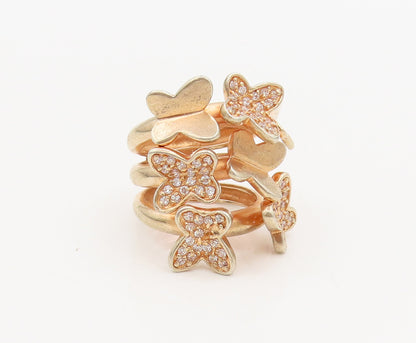 925 Sterling Silver  Vintage  3 Split Band CZ Butterflies Ring Sz 6  RG26980