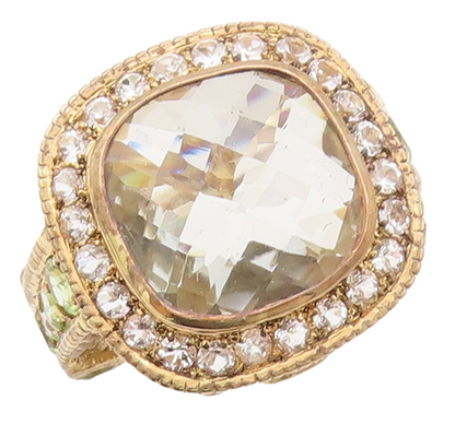 925 Sterling Silver Vintage Ring Gold Plated Peridot & Square Topaz Sz 7 RG29878