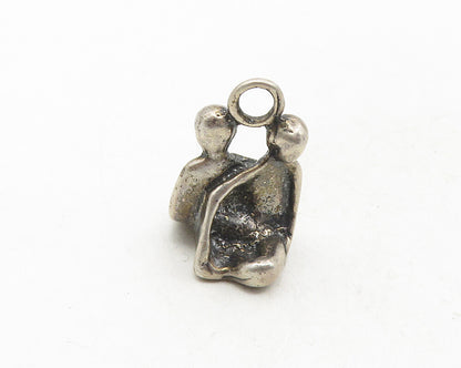 925 Sterling Silver  Vintage Modernist Sculpted Sitting Couple Pendant  PT7674