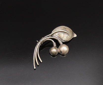 DRAGSTED DENMARK 925 Silver  Vintage Bead & Leaf Stem Brooch Pin  BP9806