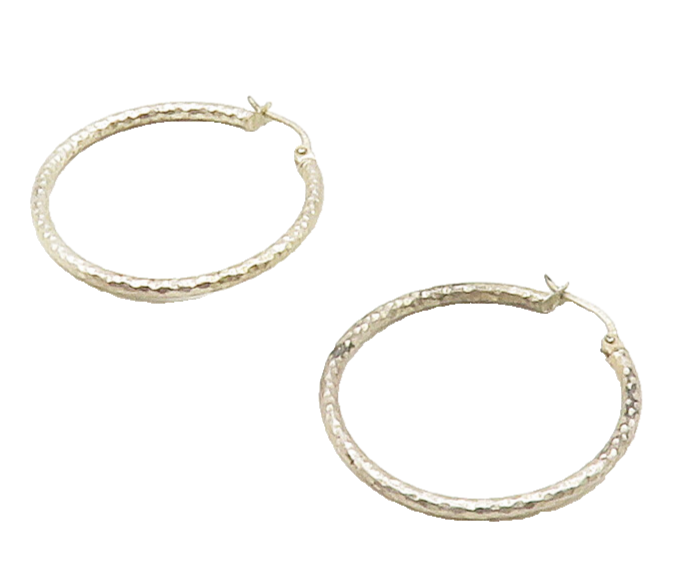 925 Sterling Silver  Vintage Shiny Textured Thin Round Hoop Earrings  EG8355