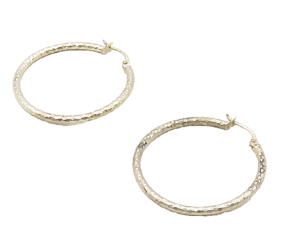 925 Sterling Silver  Vintage Shiny Textured Thin Round Hoop Earrings  EG8355