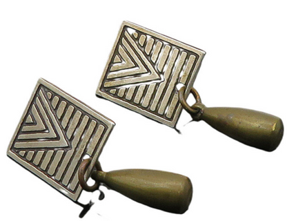 925 Sterling Silver Vintage Patterned Square 2 Tone Dangle Earrings EG11441
