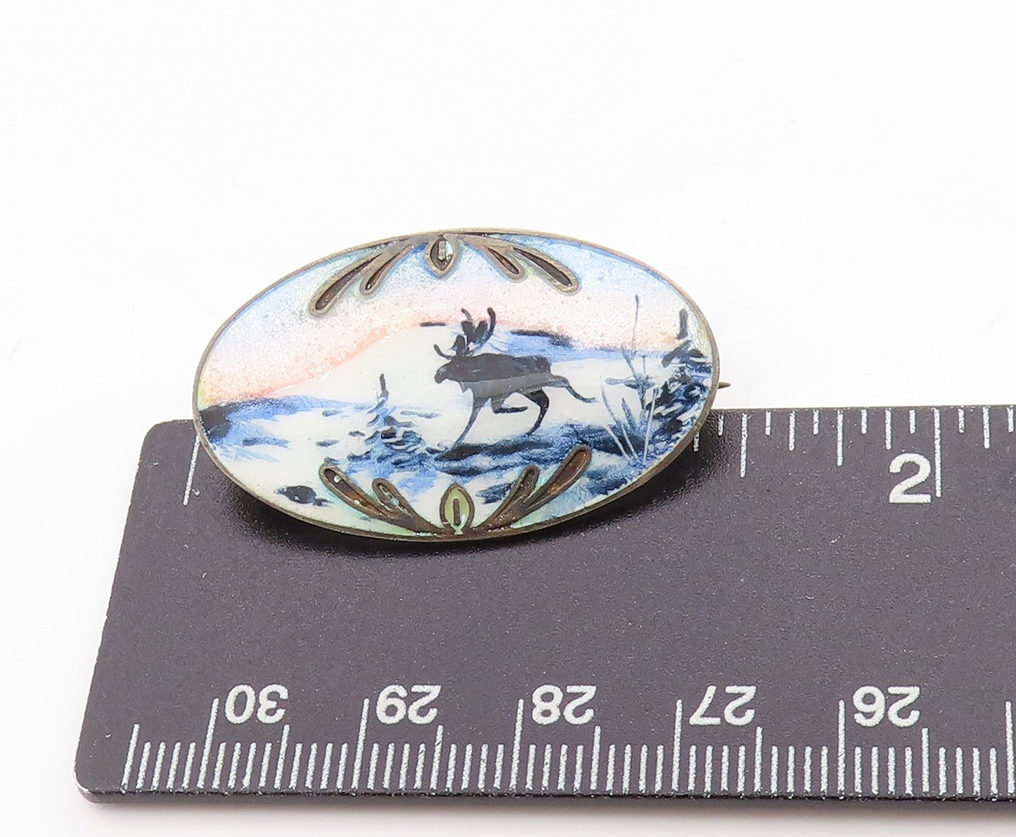 925 Sterling Silver Vintage Brooch EUROPE Enameled Winter Scenery  BP11774