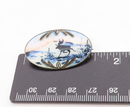 925 Sterling Silver Vintage Brooch EUROPE Enameled Winter Scenery  BP11774