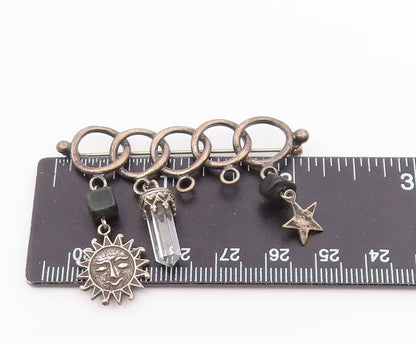 925 Sterling Silver  Vintage Black Onyx & Topaz Wand Charmed Brooch Pin BP6125