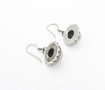 925 Sterling Silver  Vintage Cabochon Cut Spotted Jasper Drop Earrings  EG3436