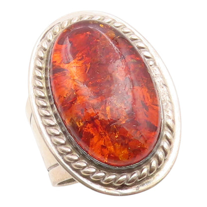 925 Sterling Silver Vintage Ring DTR JAY KING Cabochon Amber Band  Sz 9  RG35849