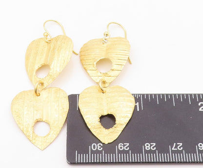 925 Sterling Silver Vintage Earrings Gold Plated Dangling Cutout Hearts  EG13326