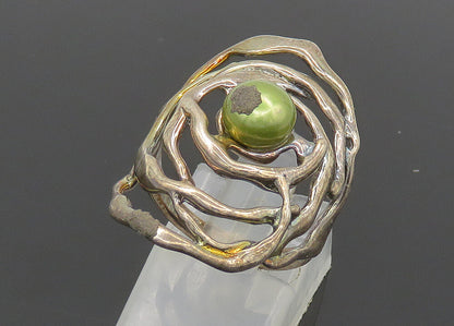 HAGIT GORALI ISRAEL 925 Silver  Vintage Green Pearl Band Ring Sz 6.5  RG20596