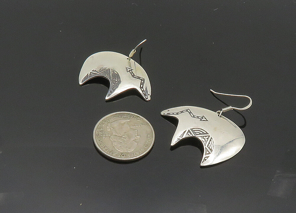 925 Sterling Silver Vintage Shiny Arrow Bear Motif Drop Earrings EG10164