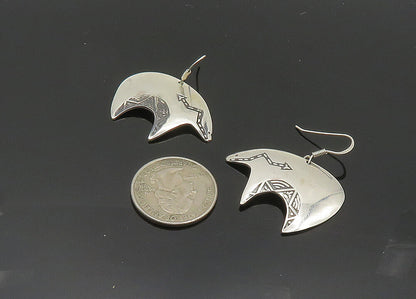 925 Sterling Silver Vintage Shiny Arrow Bear Motif Drop Earrings EG10164