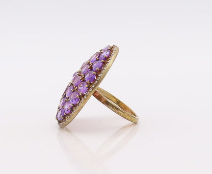 925 Sterling Silver Vintage Ring Gold Plated Oval Amethyst & CZ  Sz 7  RG29924