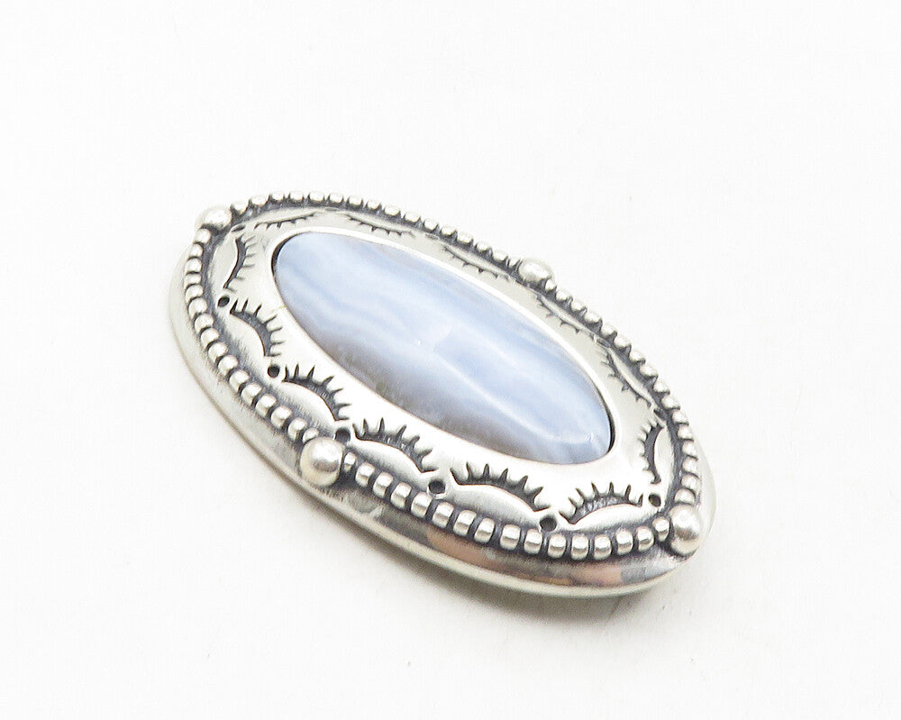CAROLYN POLLACK RELIOS 925 Silver Vintage Agate Etched Border Brooch Pin BP3875