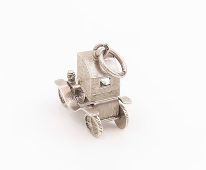 925 Sterling Silver Vintage Pendant 3D Horseless Carriage Car MOVES  PT25759
