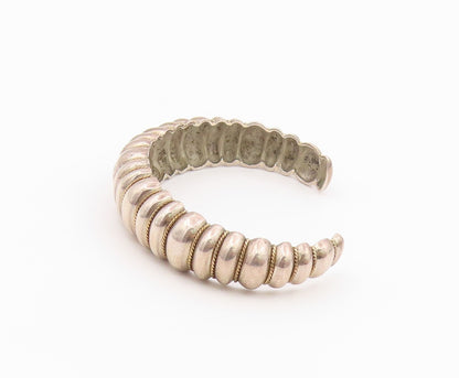 14k Gold & 925 Sterling Silver Vintage Bracelet Chunky Fluted Dome Cuff  BT12143