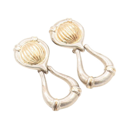 925 Sterling Silver Vintage Earrings Designer Grooved Dangling Loop  EG13464