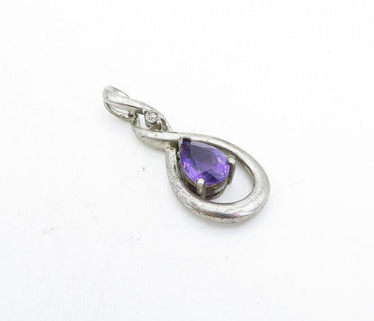925 Sterling Silver  Vintage Amethyst & Genuine Diamond Twist Pendant  PT3572