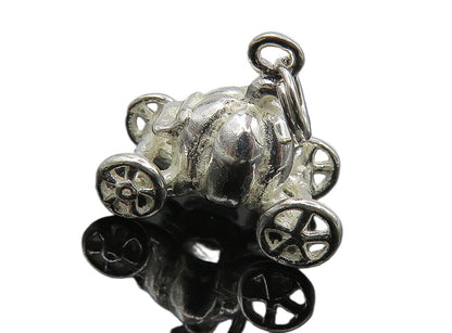 925 Sterling Silver  Vintage Shiny Petite Pumpkin Carriage Pendant  PT6569