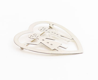 925 Sterling Silver Vintage Brooch Happy Couple Holding Hands Love Pin  BP11989