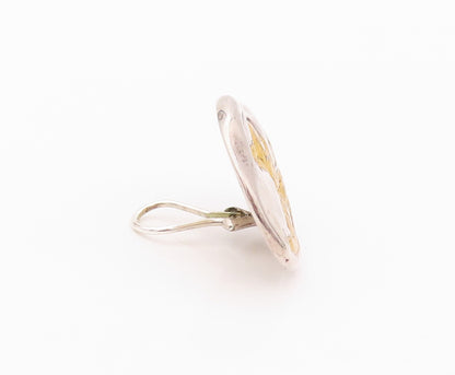 14k Gold 925 Sterling Silver Vintage Earrings Brutalist Design Carved EG13418
