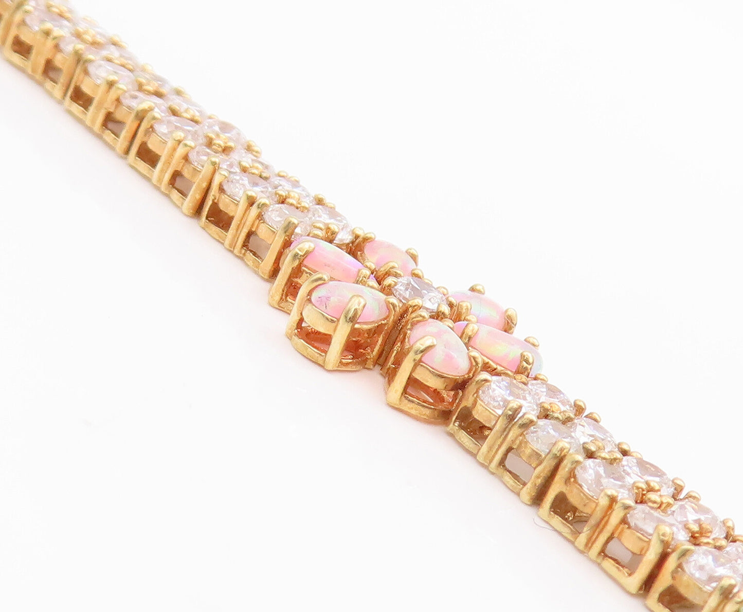925 Sterling Silver Vintage Bracelet Fire Opal Flower CZ Band  BT10534