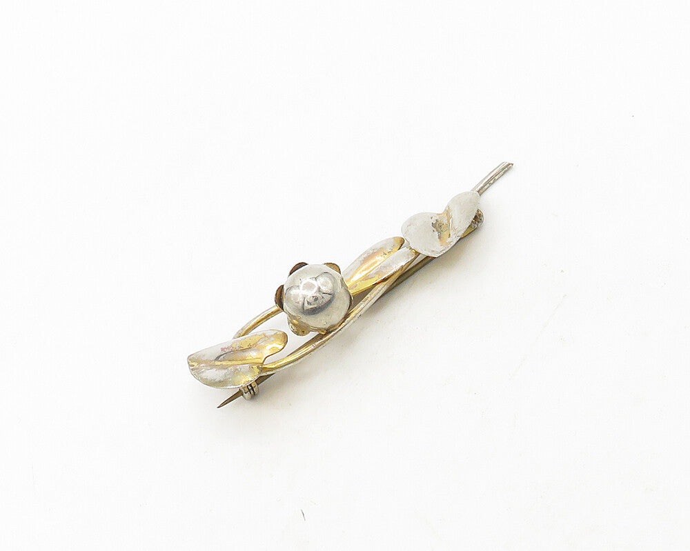 HANDLEBAR 925 Sterling Silver  Vintage Shiny Floral Vine Brooch Pin  BP7203