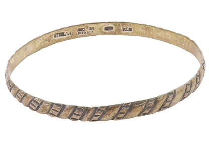 MEXICO 925 Silver  Vintage Dark Tone Slanted Design Bangle Bracelet  BT8221