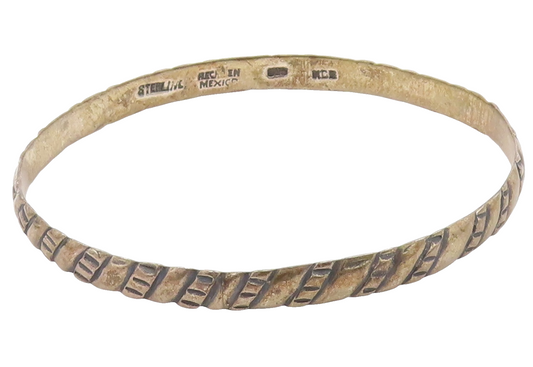 MEXICO 925 Silver  Vintage Dark Tone Slanted Design Bangle Bracelet  BT8221