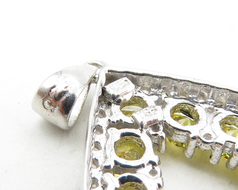 925 Sterling Silver  Shiny Yellow & White Topaz Open Tear Drop Pendant  PT7311