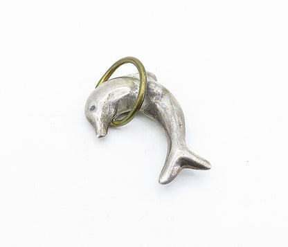 MEXICO 925 Sterling Silver  Vintage 2 Tone Leaping Dolphin Brooch Pin  BP1657