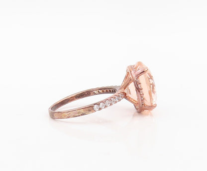 925 Sterling Silver Vintage Ring Rose Gold Plated Morganite & CZ  Sz 7  RG30170