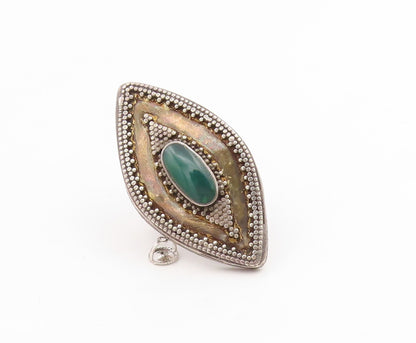 925 Sterling Silver Vintage Ring Green Onyx Marquise Shape Band  Sz 8  RG34935