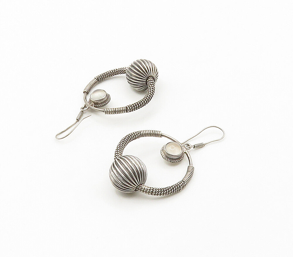 925 Sterling Silver  Vintage Cabochon Topaz Rope Twist Dangle Earrings  EG8423
