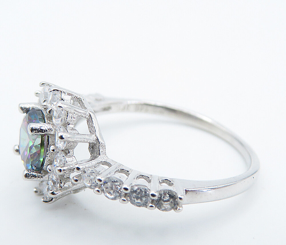 925 Sterling Silver Mystic Topaz Solitaire With Accents Ring Sz 7 RG8588